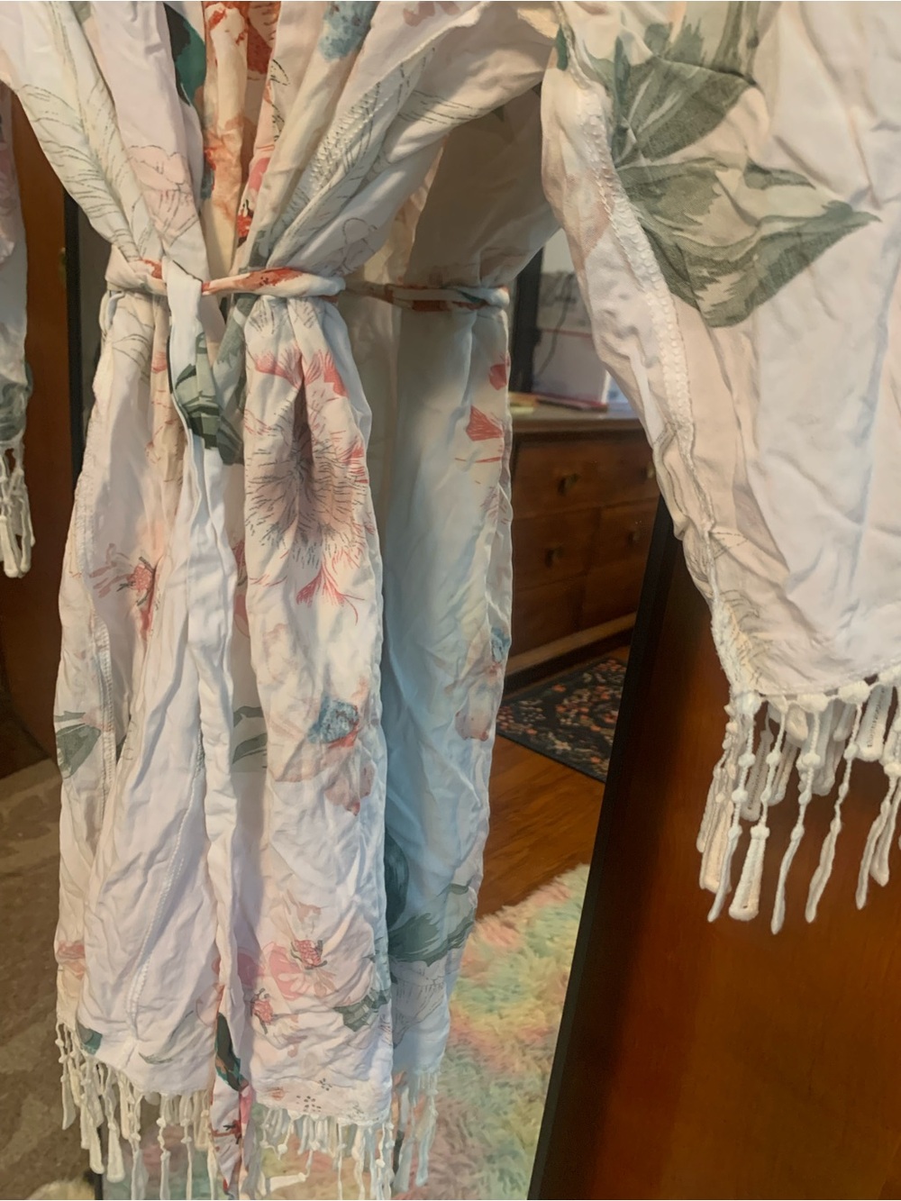 Floral Tie-Waist Kimono Robe in Blush and Sage BNWOT - Picture 2 of 3